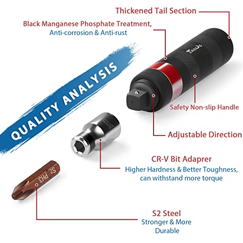 TAILUG Hand Manual Reversible Impact Driver, 1/2 Inch Drive Impact Screwdriver Set Rusty Fasteners Extractor with S2 Steel Bits 16-Piece