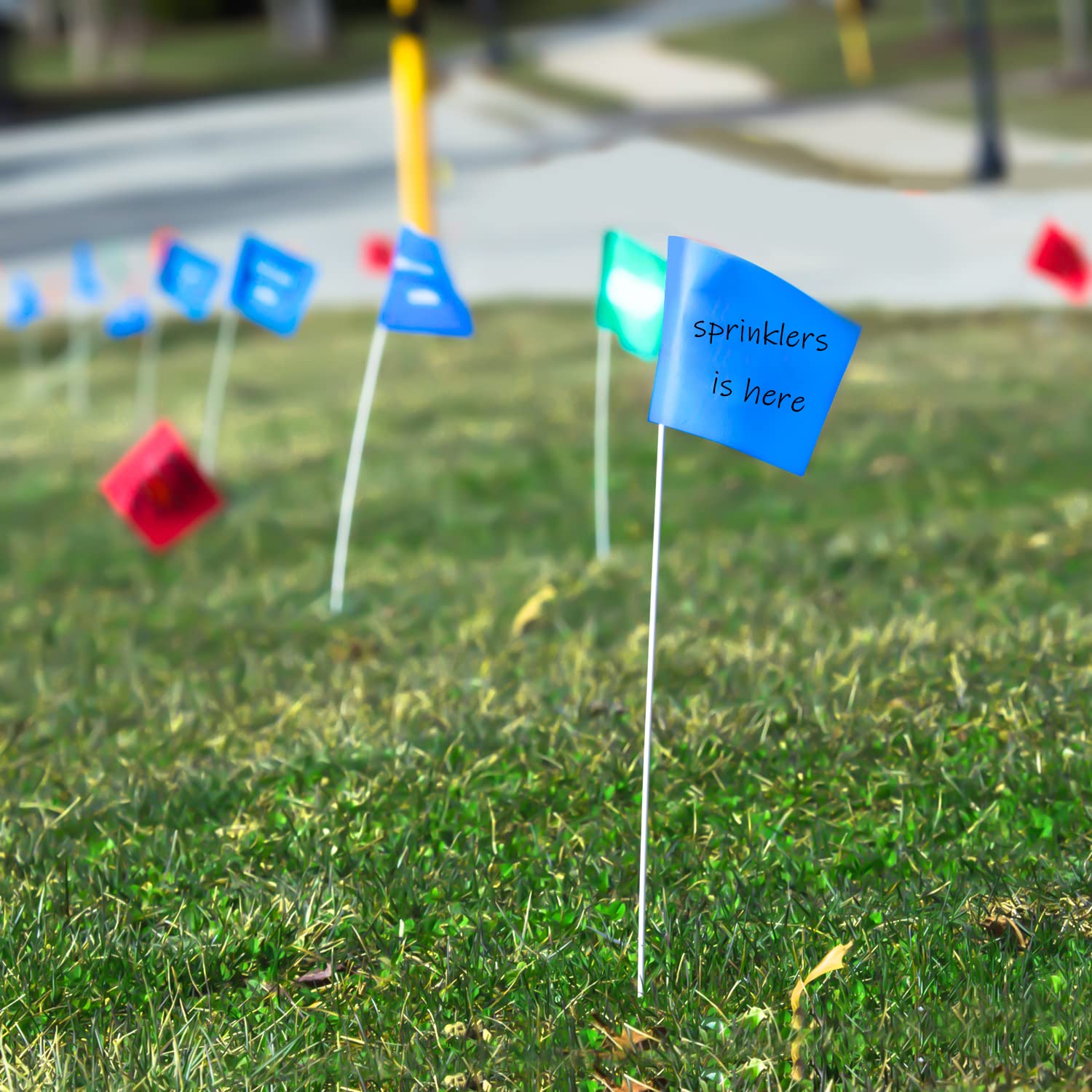 Zozen 100Pack Marking Flags, Red&Green&Blue, Marker Flags for Lawn, 15x4x5 Inch | Landscape Flgs, Irrigation Flags, Lawn Flags, Yard Markers, Match with for Distance Measuring Wheel.