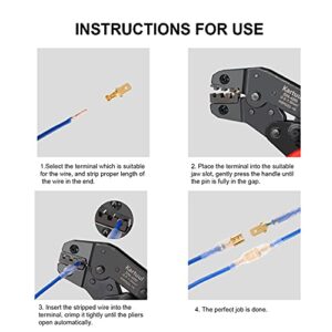 Kartuul Wire Terminal Crimping Tool Kit, AWG22-16(0.5-1.5mm²) Self-Adjusting Ratcheting Spade Connector Crimper Pliers Set with 300PCS Male and Female Spade Connectors