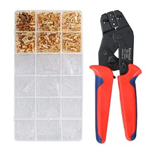 kartuul wire terminal crimping tool kit, awg22-16(0.5-1.5mm²) self-adjusting ratcheting spade connector crimper pliers set with 300pcs male and female spade connectors