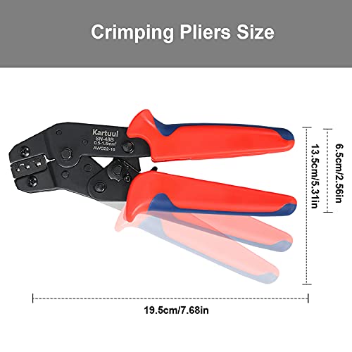 Kartuul Wire Terminal Crimping Tool Kit, AWG22-16(0.5-1.5mm²) Self-Adjusting Ratcheting Spade Connector Crimper Pliers Set with 300PCS Male and Female Spade Connectors