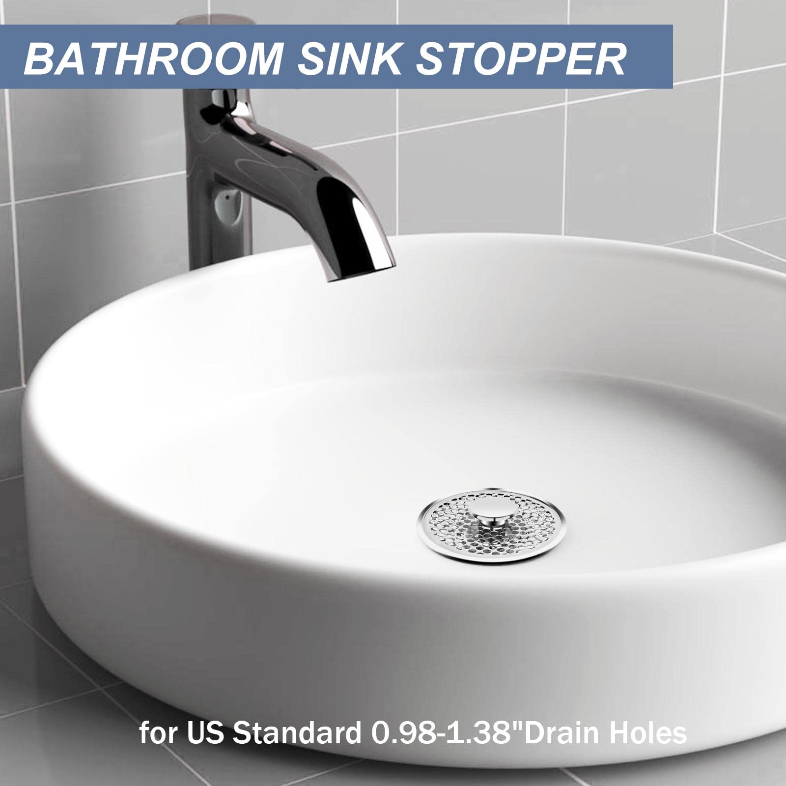 Universal 1.06~1.26 Inch Stainless Steel Bathroom Sink Stopper Anti Clogging Bathtub Drain Stopper with Filter Basket, Bounce Bullet Type Sink Plug for 1-1/4'' Sink Drain