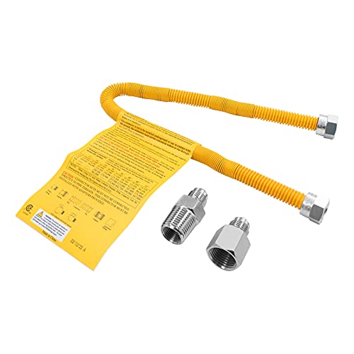 MENSI 20" Non-Whistle Flexible Yellow Flex Gas Line Connector Kit for NG or LP Fire Pit and Fireplace with 1/2" Female and Male Adaptor Fitting But A Quarter Inch Hose Diameter