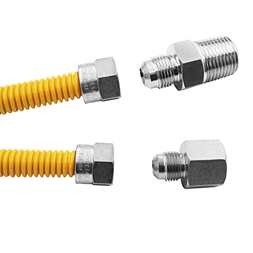 MENSI 20" Non-Whistle Flexible Yellow Flex Gas Line Connector Kit for NG or LP Fire Pit and Fireplace with 1/2" Female and Male Adaptor Fitting But A Quarter Inch Hose Diameter