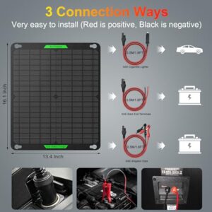 20W 12V Solar Battery Charger Pro, Portable 12 Volt Solar Panel Car Trickle Charger & Maintainer Built-in MPPT Charge Controller + 3-Stages Charging for Boat Marine RV Car Trailer Snowmobile