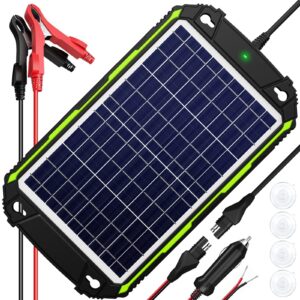 sun energise 10w 12v solar powered battery charger & maintainer, built-in smart mppt charge controller, waterproof 10 watt 12 volt solar panel trickle charging kits for car auto boat rv marine trailer