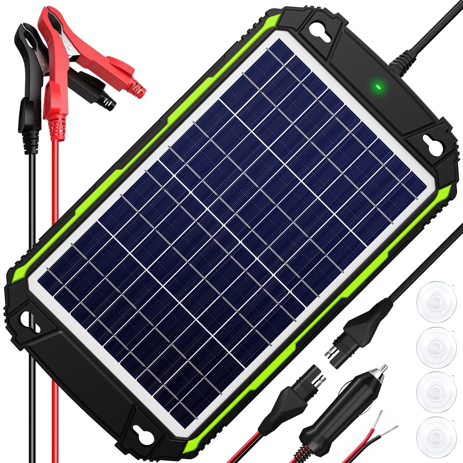 Sun Energise 10W 12V Solar Powered Battery Charger & Maintainer, Built-in Smart MPPT Charge Controller, Waterproof 10 Watt 12 Volt Solar Panel Trickle Charging Kits for Car Auto Boat RV Marine Trailer