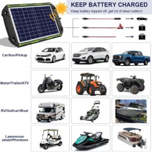 Sun Energise 10W 12V Solar Powered Battery Charger & Maintainer, Built-in Smart MPPT Charge Controller, Waterproof 10 Watt 12 Volt Solar Panel Trickle Charging Kits for Car Auto Boat RV Marine Trailer