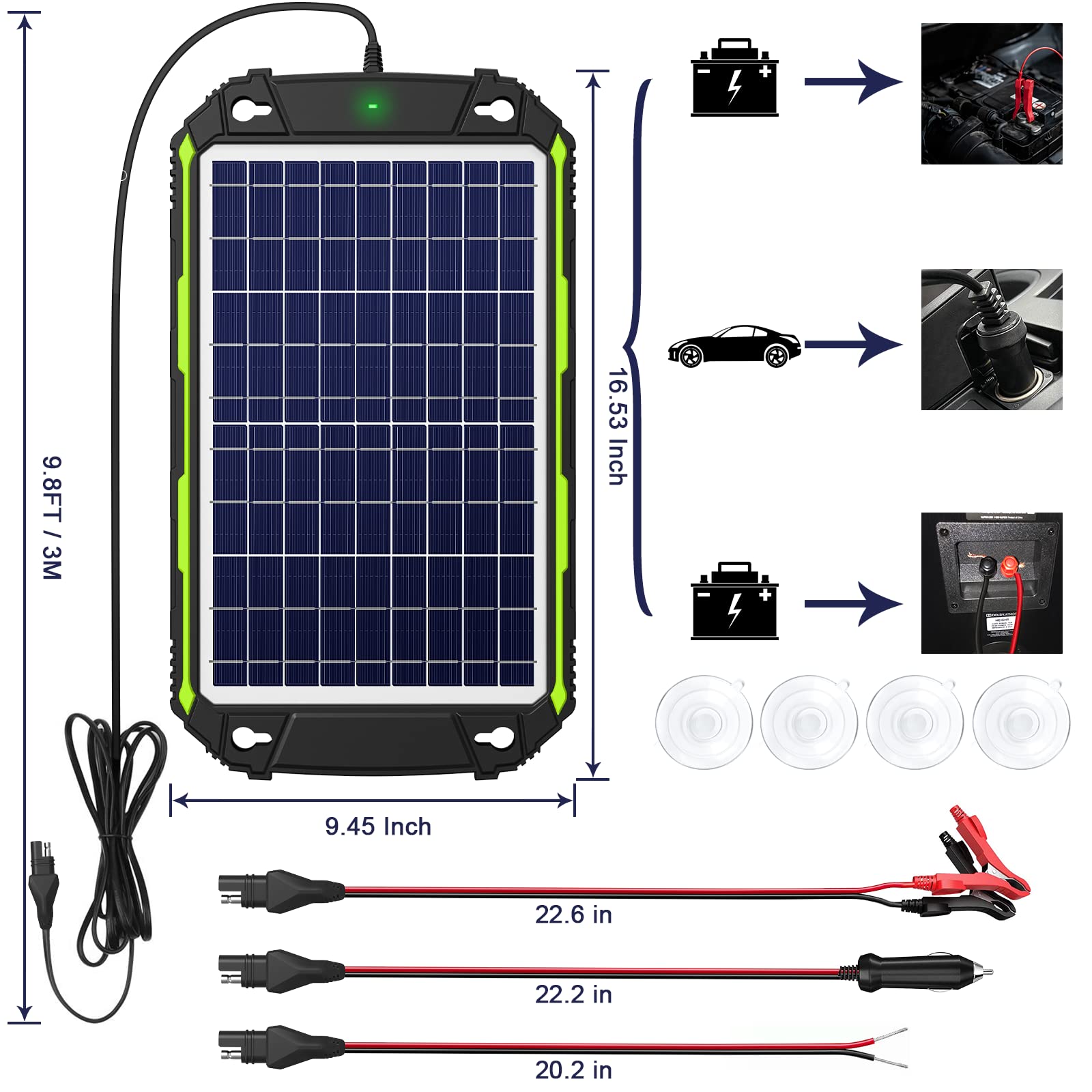 Sun Energise 10W 12V Solar Powered Battery Charger & Maintainer, Built-in Smart MPPT Charge Controller, Waterproof 10 Watt 12 Volt Solar Panel Trickle Charging Kits for Car Auto Boat RV Marine Trailer