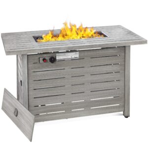 best choice products fire pit table 42in 50,000 btu rectangular steel propane gas for outdoor, patio w/burner lid, auto ignition, hideaway tank storage, cover, glass beads - gray