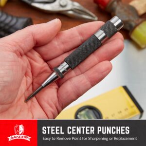 Heavy Duty Automatic Center Punch with Hardened Steel - Pack of 2 Premium Universal Metal Hand Tool for Machinists and Carpenters Spring Loaded with Adjustable Knurled Cap and Hard-Shell Carry Case