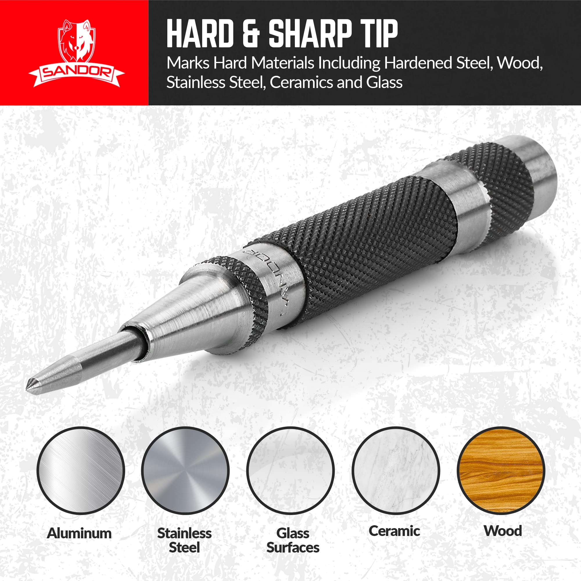 Heavy Duty Automatic Center Punch with Hardened Steel - Pack of 2 Premium Universal Metal Hand Tool for Machinists and Carpenters Spring Loaded with Adjustable Knurled Cap and Hard-Shell Carry Case