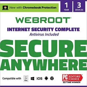 webroot internet security complete | antivirus software 2024 | 3 device 1 year subscription for pc/mac/chromebook/android/ios + password manager, performance optimizer & cloud backup + auto renewal