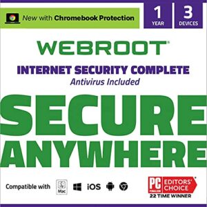 Webroot Internet Security Complete | Antivirus Software 2024 | 3 Device 1 Year Subscription for PC/Mac/Chromebook/Android/IOS + Password Manager, Performance Optimizer & Cloud Backup + Auto Renewal