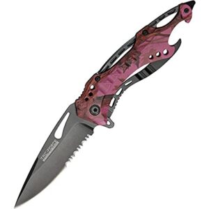 Linerlock A/O Pink Camo Aluminum Handle Serrated Stainless Steel Open Folding Pocket Knife 705pc Outdoor Survival Hunting Knife for Camping by Survival Steel