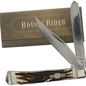 S.S. Folding Knives Rough Rider Stag Bone Handles Trapper Pocket Knife Rr154 2 Open Folding Blades Outdoor Survival Hunting Knife for Camping by Survival Steel