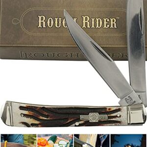 S.S. Folding Knives Rough Rider Stag Bone Handles Trapper Pocket Knife Rr154 2 Open Folding Blades Outdoor Survival Hunting Knife for Camping by Survival Steel