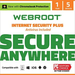 Webroot Internet Security Plus | Antivirus Software 2024 | 5 Device | 1 Year Subscription for PC/Mac/Chromebook/Android/IOS + Password Manager + Auto Renewal