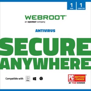webroot antivirus software 2024 | 1 device | 1 year subscription for pc/mac + auto renewal
