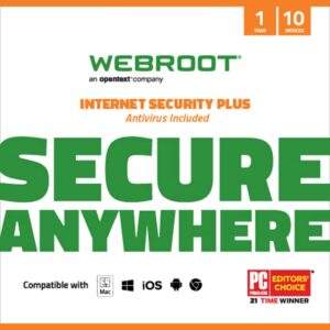 webroot internet security plus | antivirus software 2024 | 10 device | 1 year subscription for pc/mac/chromebook/android/ios + password manager + auto renewal