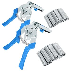 2 pack type m nail ring pliers kit with 1200pcs m zinc alloy hog rings, hog nail ring pliers for fencing, repair hand tools for animal cages, wire fencing