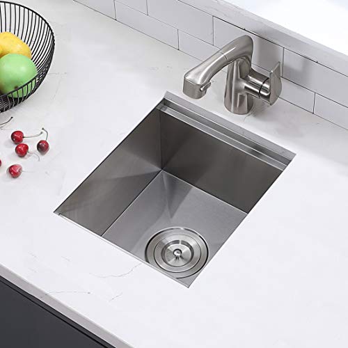 KINGO HOME 13x15 Inch Stainless Steel Small Bar Sink Undermount, Drop In Bar Sink Workstation 16 Gauge Ledge RV Kitchen Single Bowl Kitchen Wet Bar Prep Sink with Accessories