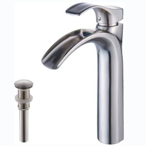 yodel faucet waterfall bathroom sink faucet vessel sink faucet one hole single handle single hole with pop up drain stopper, brushed nickel