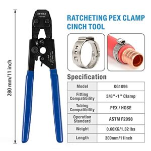 Pex Crimping Clamp Cinch Tool Kit Sizes from 3/8" to 1" (Meets ASTM 2098)-PEX Cinch Fastening Tool, Pipe/Tubing Cutter, Stainless Steel Clamps 20pcs 1/2", 10 pcs 3/4" Clamps With Canvas Bag