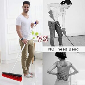 Push Broom, 18'' Heavy Duty Outdoor Broom with Adjustable Long Handle, Garage Broom for Cleaning Bathroom Kitchen Living Room Deck Patio Garage Driveway