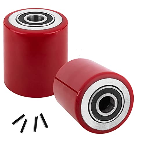 Lyplus Pallet Jack/Truck Load Wheels Set (2 pcs) 3" x 3.75" with Bearings ID 20mm Poly Tread Red - A Pair (Red)