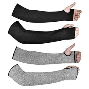 deyan cut resistant sleeves, 2 pairs level 5 arm protection sleeves with thumb hole, 18 inch extra long arm protectors, safety arm guard for garden farm yard working, (black,grey)