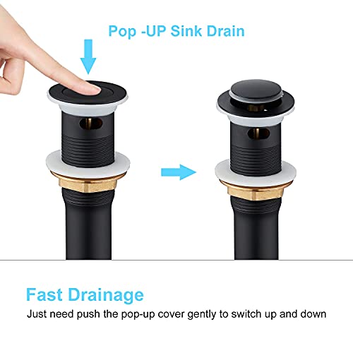 CREA Bathroom Sink Drain, Bathroom Sink Stopper with Drain Hair Catcher Pop Up Drain 1 1/2" for Bathroom Vanity Kitchen Sink with Overflow, Matte Black