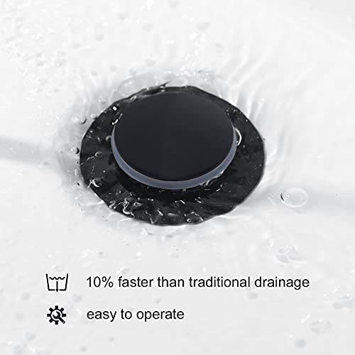 CREA Bathroom Sink Drain, Bathroom Sink Stopper with Drain Hair Catcher Pop Up Drain 1 1/2" for Bathroom Vanity Kitchen Sink with Overflow, Matte Black