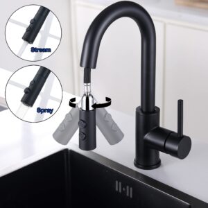 Bar Faucet with Pull Out Sprayer Single Hole Matte Black, JXMMP Single Handle Stainless Steel Bar Sink Faucets with Sprayer, Modern Small Kitchen Sink Faucet with cUPC Supply Hose