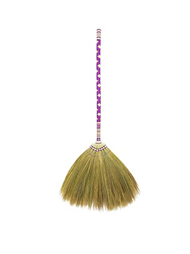 Sweeping Indoor L 40 inch, Asian Broom Thai Pattern Vintage,Witch Broom,Embroidery Woven Nylon Thread on The Whole Handle, Broom for Floor Cleaning,House, Kitchen, Office (Purple)