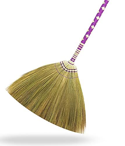 Sweeping Indoor L 40 inch, Asian Broom Thai Pattern Vintage,Witch Broom,Embroidery Woven Nylon Thread on The Whole Handle, Broom for Floor Cleaning,House, Kitchen, Office (Purple)