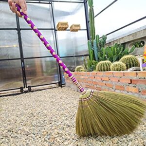Sweeping Indoor L 40 inch, Asian Broom Thai Pattern Vintage,Witch Broom,Embroidery Woven Nylon Thread on The Whole Handle, Broom for Floor Cleaning,House, Kitchen, Office (Purple)