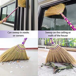 Sweeping Indoor L 40 inch, Asian Broom Thai Pattern Vintage,Witch Broom,Embroidery Woven Nylon Thread on The Whole Handle, Broom for Floor Cleaning,House, Kitchen, Office (Purple)