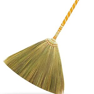 Asian Straw Broom Thai for Cleaning Floor,Housewarming Gift,Thai Vintage Retro Grass Broom Stick, Hardwood Sweeper with Brush Power and Circle Cleaning ( Length 40 inch )