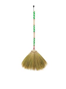 natural grass broom for sweeping indoor and outdoor with brush power and circle cleaning house, kitchen, office,handmade broom, embroidered woven,housewarming gifts asian broom 40 inch