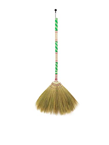 Natural Grass Broom for Sweeping Indoor and Outdoor with Brush Power and Circle Cleaning House, Kitchen, Office,Handmade Broom, Embroidered Woven,Housewarming Gifts Asian Broom 40 inch