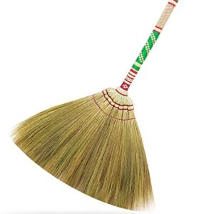 Natural Grass Broom for Sweeping Indoor and Outdoor with Brush Power and Circle Cleaning House, Kitchen, Office,Handmade Broom, Embroidered Woven,Housewarming Gifts Asian Broom 40 inch