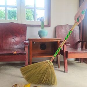 Natural Grass Broom for Sweeping Indoor and Outdoor with Brush Power and Circle Cleaning House, Kitchen, Office,Handmade Broom, Embroidered Woven,Housewarming Gifts Asian Broom 40 inch