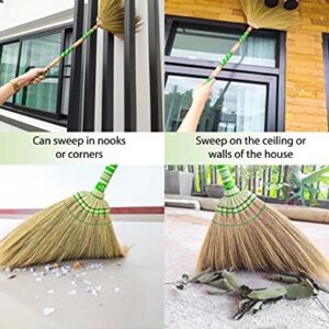 Natural Grass Broom for Sweeping Indoor and Outdoor with Brush Power and Circle Cleaning House, Kitchen, Office,Handmade Broom, Embroidered Woven,Housewarming Gifts Asian Broom 40 inch