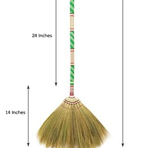 Natural Grass Broom for Sweeping Indoor and Outdoor with Brush Power and Circle Cleaning House, Kitchen, Office,Handmade Broom, Embroidered Woven,Housewarming Gifts Asian Broom 40 inch