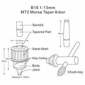 Earl Diamond Super Heavy Duty 1/2-Inch Drill Chuck with #2 Morse Taper Arbor & Chuck Key (1/2" MT2)