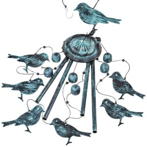 Monsiter QE Bird Wind Chimes for Outside, Outdoors with 4 Large Aluminum Tubes & S Hook - Clearance Hanging Decor for Garden, Patio, Backyard or Porch