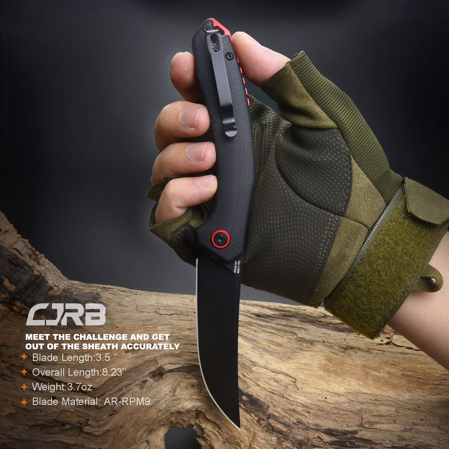 CJRB Tactical Knife, Small Folding Pocket Knife with AR-RPM9 Steel Blade and G10 Handle for Men Outdoor, Survival, Hunting, Camping Gobi(J1906B) Black