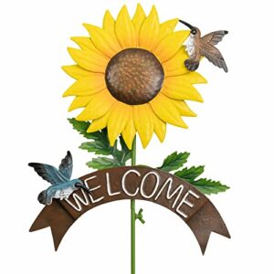 huangpai metal sunflower garden stakes, sunflower & insects decor art ornaments, welcome porch décor for yard garden, outdoor patio pathway lawn landscaping decoration