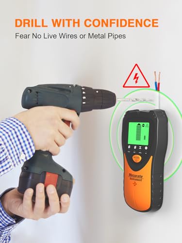 Mecurate Stud Finder Wall Scanner Sensor - 5 in 1 Electronic Stud with LCD Display & Audio Alarm for Wood AC Live Wire Metal Studs Detection Joist Pipe